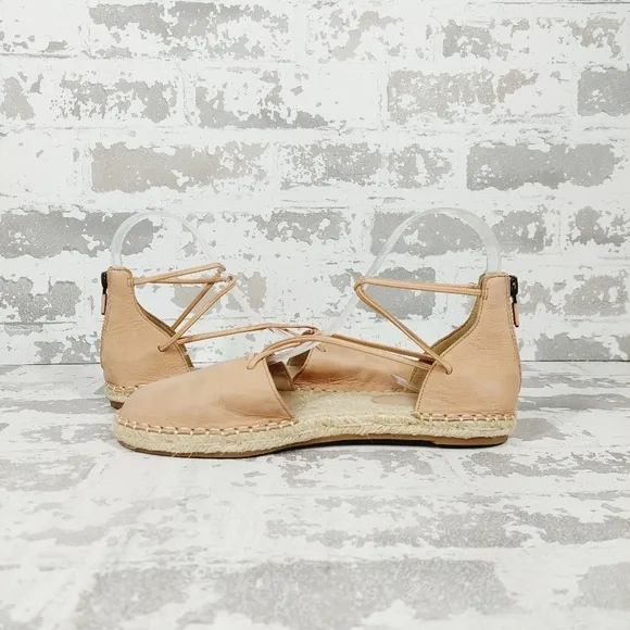 NEW Eileen Fisher Leather Elastic Lace Up Cream Tan Espadrilles E400