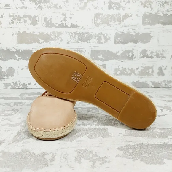 NEW Eileen Fisher Leather Elastic Lace Up Cream Tan Espadrilles E400