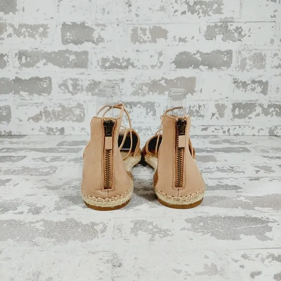 New Eileen Fisher Tan Leather Lace Up Espadrilles C294