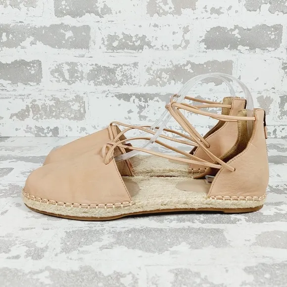 New Eileen Fisher Tan Leather Lace Up Espadrilles C294