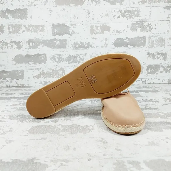 New Eileen Fisher Tan Leather Lace Up Espadrilles C294