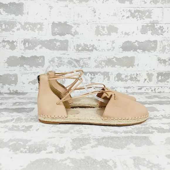 New Eileen Fisher Tan Leather Lace Up Espadrilles C294