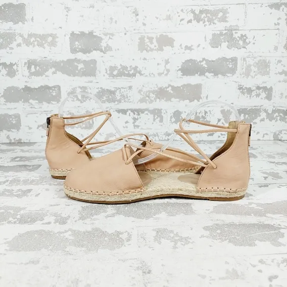 New Eileen Fisher Tan Leather Lace Up Espadrilles C294