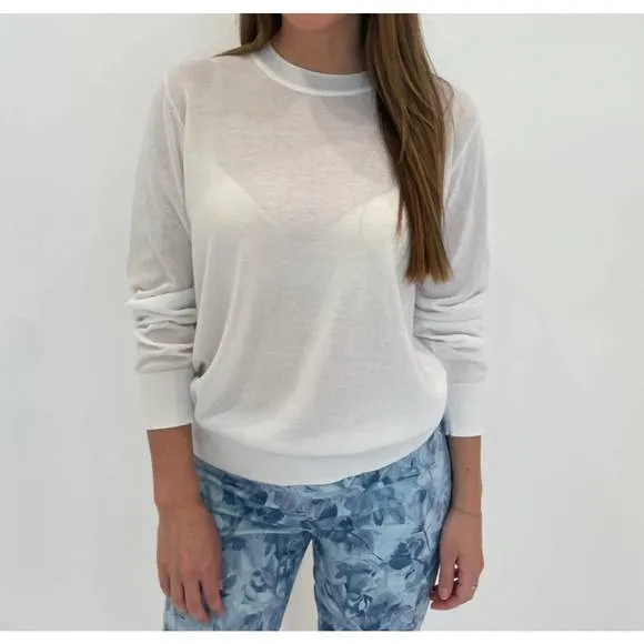 NEW ELLIOTT LAUREN cotton charm crewneck long sleeves sweater in white