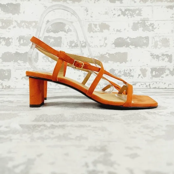 NEW Frame Le Braxton Orange Suede Strappy Sandals D986