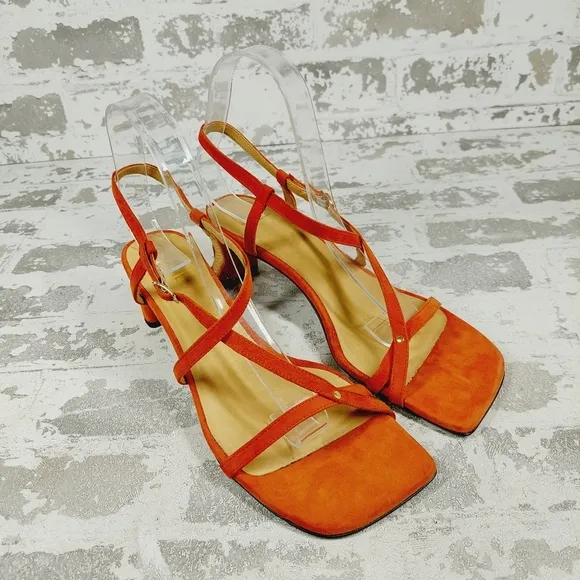 NEW Frame Le Braxton Orange Suede Strappy Sandals D986