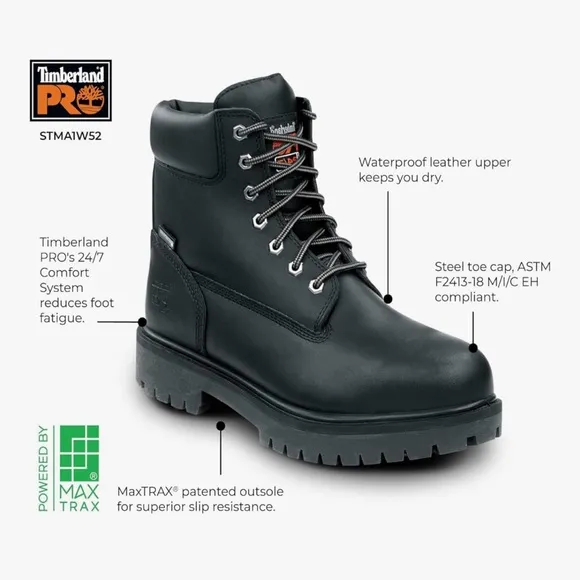 NEW IN BOX Timberland PRO Black Leather Safety Boots