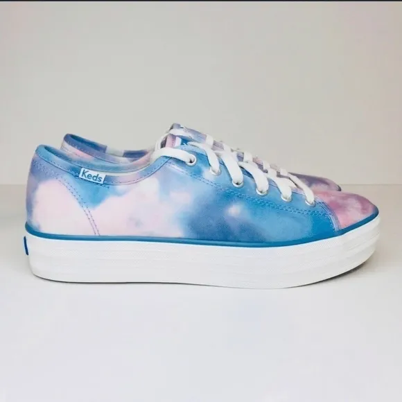 New! Keds Triple Kick Platform Tie Dye Chunky Heel Organic Cotton Sneakers