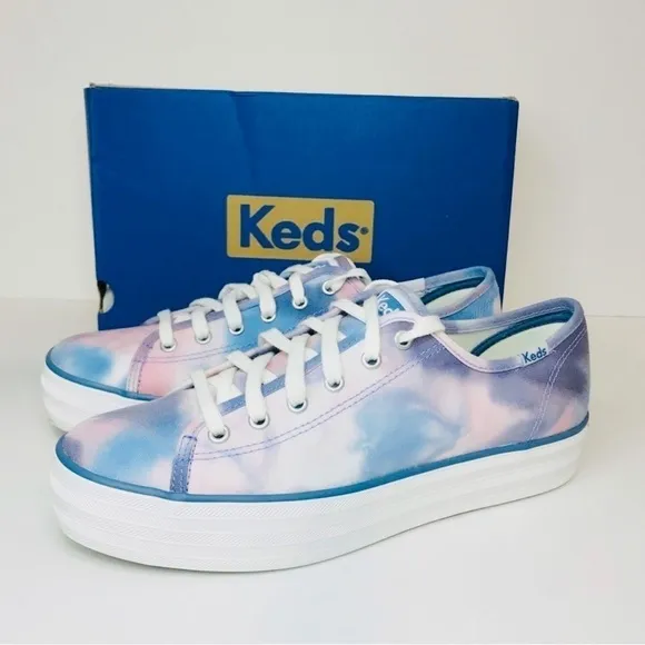New! Keds Triple Kick Platform Tie Dye Chunky Heel Organic Cotton Sneakers
