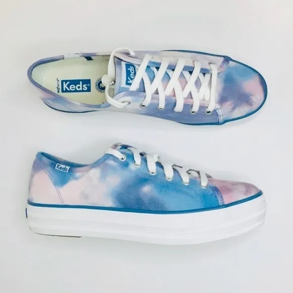 New! Keds Triple Kick Platform Tie Dye Chunky Heel Organic Cotton Sneakers