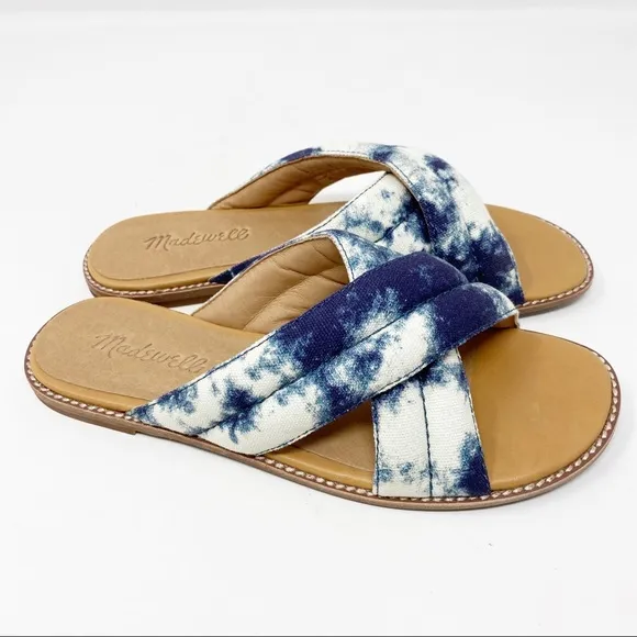 NEW Madewell The Skyler Slide Sandals Blue Tie-Dye