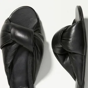 New Marc Fisher x Anthropologie Puffy 6 M Black Leather Flat Slide Sandal