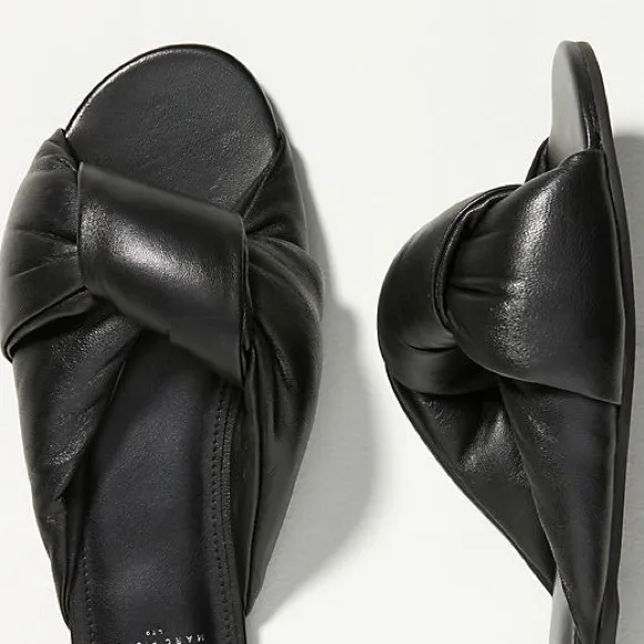 New Marc Fisher x Anthropologie Puffy 6 M Black Leather Flat Slide Sandal