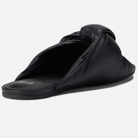 New Marc Fisher x Anthropologie Puffy 6 M Black Leather Flat Slide Sandal