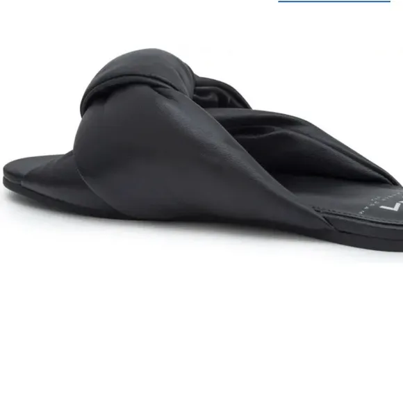 New Marc Fisher x Anthropologie Puffy 6 M Black Leather Flat Slide Sandal