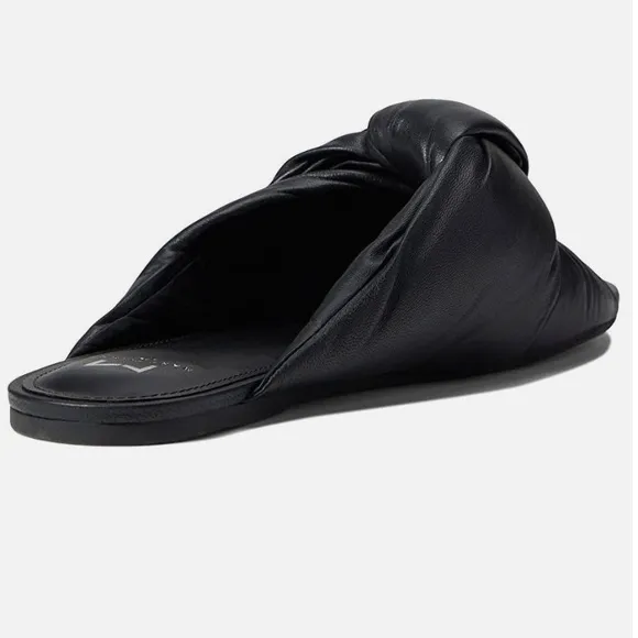 New Marc Fisher x Anthropologie Puffy 6 M Black Leather Flat Slide Sandal