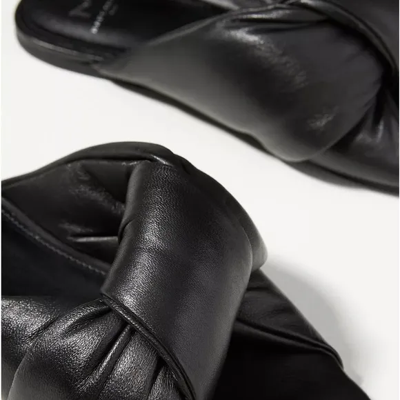 New Marc Fisher x Anthropologie Puffy 6 M Black Leather Flat Slide Sandal