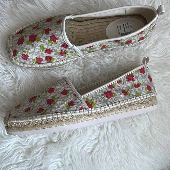 NEW Michael Kors Logo Floral Lenny Slip On Espadrilles