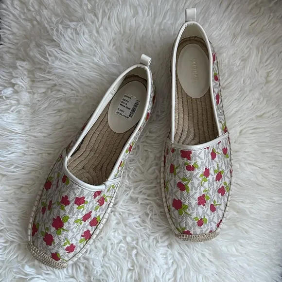 NEW Michael Kors Logo Floral Lenny Slip On Espadrilles