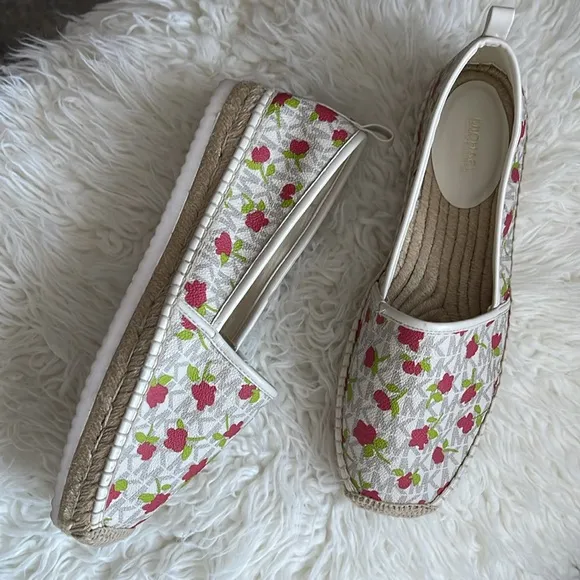 NEW Michael Kors Logo Floral Lenny Slip On Espadrilles