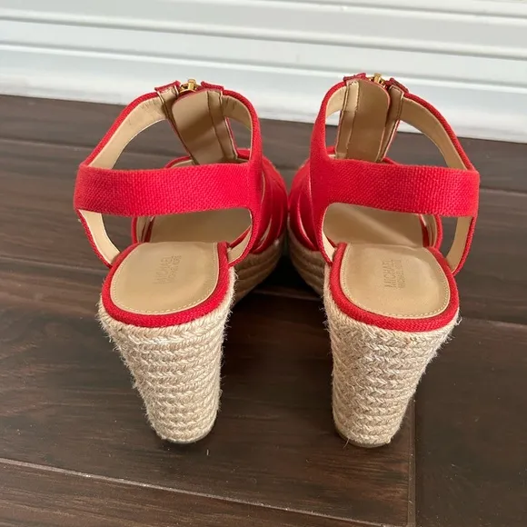 NEW Michael Kors Womens Berkley Sandal Size 9.5 Red Wedge Platform Espadrilles
