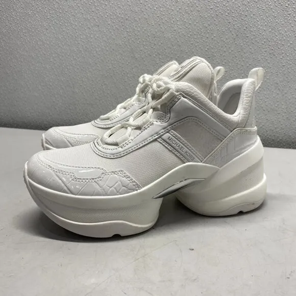 NEW Michael Kors Women's Olympia Trainer Sneaker High- Top Platform White Size 6
