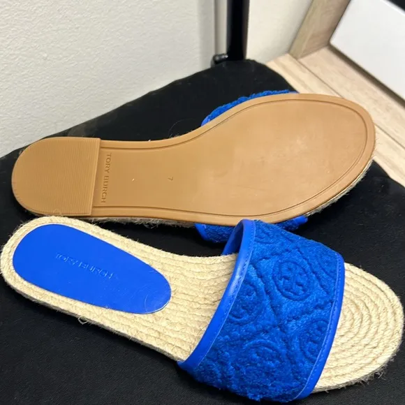 New Never Used Tory Burch Blue Sandals Flat Espadrille