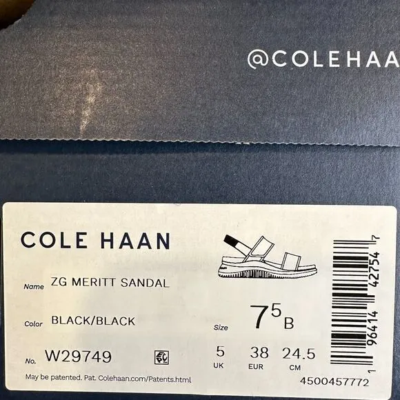 New NIB Womens Cole‎ Haan Zerogrand Meritt Leather Strappy Sandals Size 7.5 B