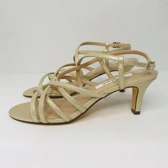 New! Nina Neptune Evening Reflective Suedette Platino Kitten Heel Formal Sandals