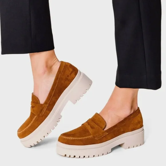 NEW Portland Leather Patina Zoe Slip On Suede Penny Loafers Fawn Brown Size 10.5