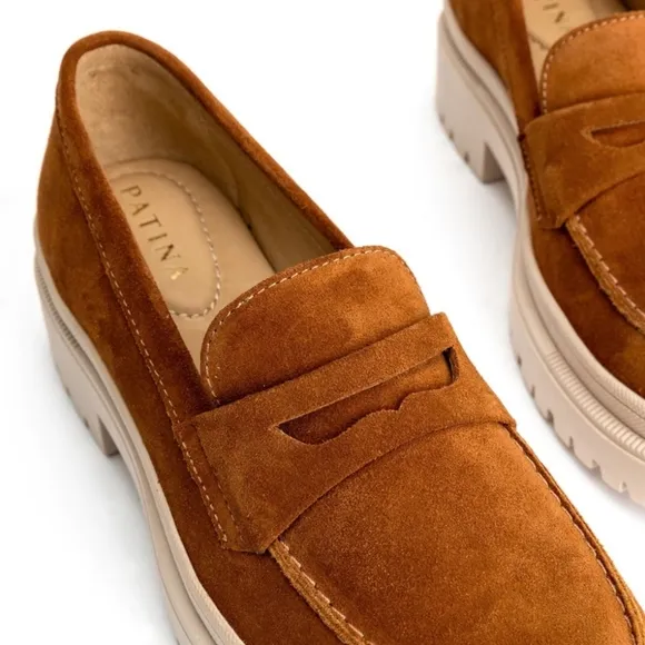 NEW Portland Leather Patina Zoe Slip On Suede Penny Loafers Fawn Brown Size 10.5