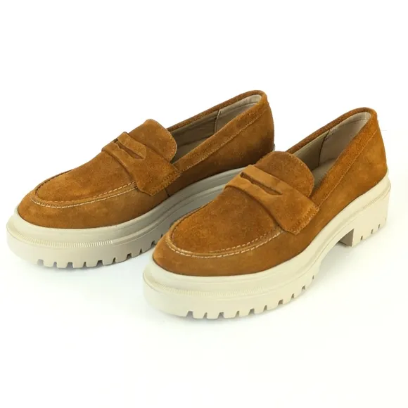 NEW Portland Leather Patina Zoe Slip On Suede Penny Loafers Fawn Brown Size 10.5