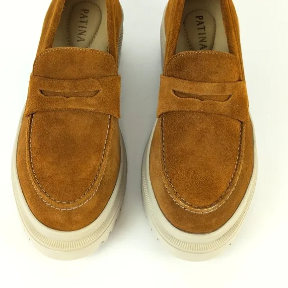 NEW Portland Leather Patina Zoe Slip On Suede Penny Loafers Fawn Brown Size 10.5