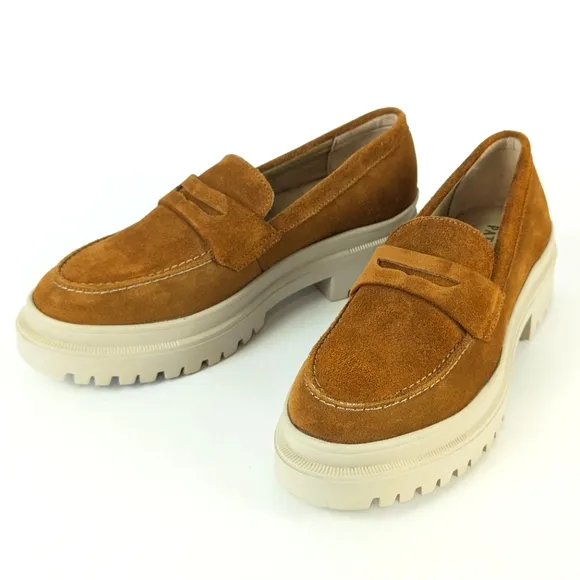 NEW Portland Leather Patina Zoe Slip On Suede Penny Loafers Fawn Brown Size 10.5