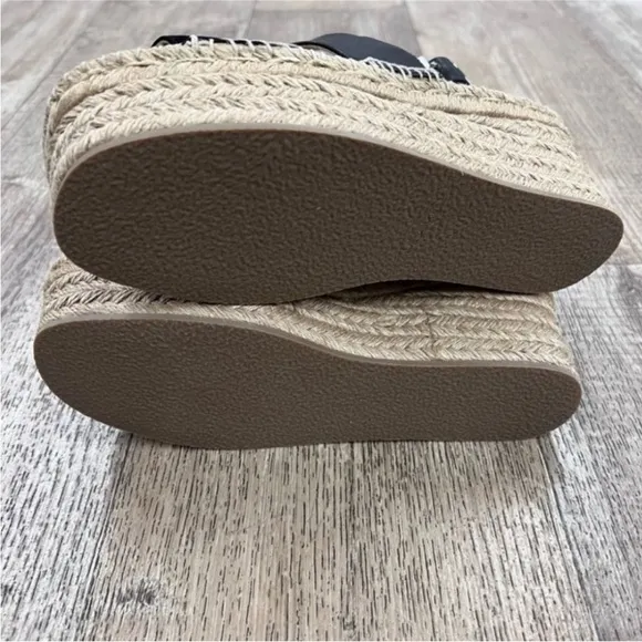 NEW! rag &amp; bone Edie Size 6.5 Black Leather Tan Jute Platform Espadrille Sandals
