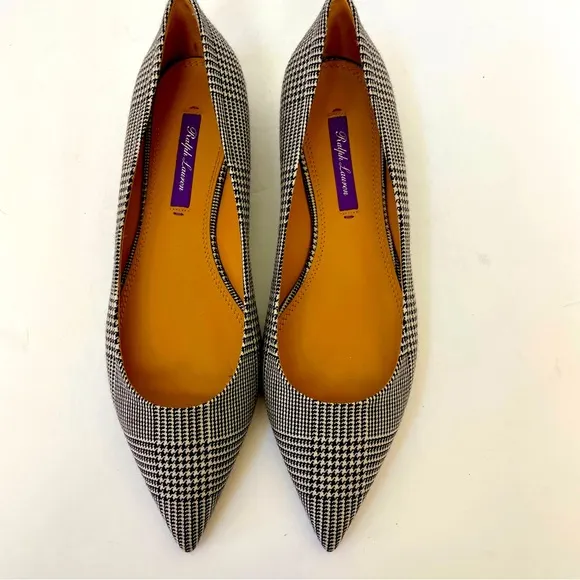 NEW Ralph Lauren Purple Label  Houndstooth Leather Ballet Flats Size 7.5
