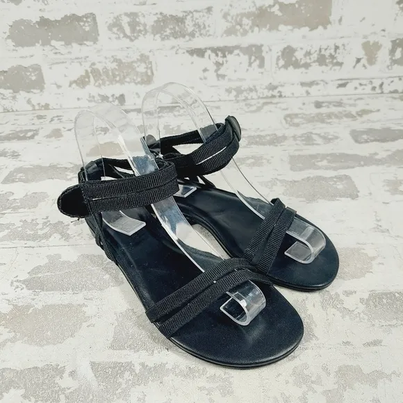 New Rebecca Allen The Flat Two Straps Ankle Buckle Black Flat Sandals M467