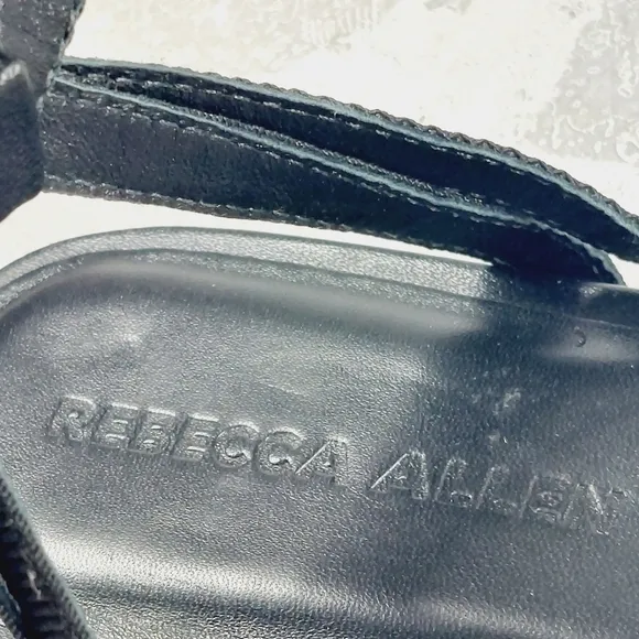 New Rebecca Allen The Flat Two Straps Ankle Buckle Black Flat Sandals M467