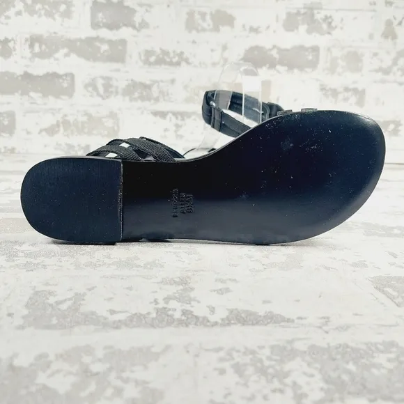 New Rebecca Allen The Flat Two Straps Ankle Buckle Black Flat Sandals M467