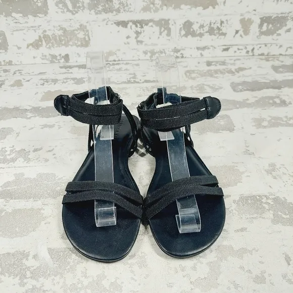 New Rebecca Allen The Flat Two Straps Ankle Buckle Black Flat Sandals M467