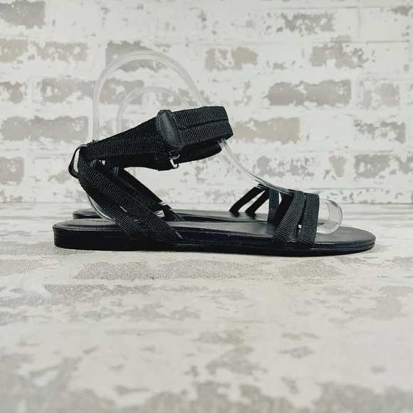 New Rebecca Allen The Flat Two Straps Ankle Buckle Black Flat Sandals M467