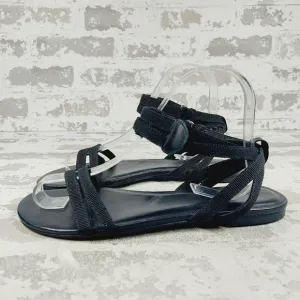 New Rebecca Allen The Flat Two Straps Ankle Buckle Black Flat Sandals M467