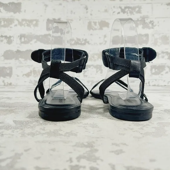 New Rebecca Allen The Flat Two Straps Ankle Buckle Black Flat Sandals M467