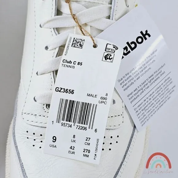 New! Reebok CLUB C 85 Leather  Embroidered Archival Crest Logo Tennis Sneakers
