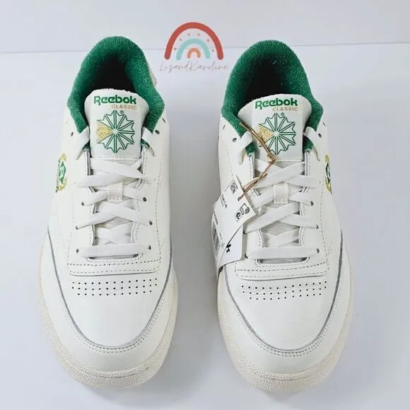 New! Reebok CLUB C 85 Leather  Embroidered Archival Crest Logo Tennis Sneakers