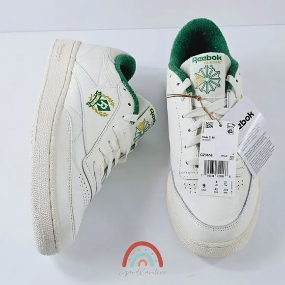 New! Reebok CLUB C 85 Leather  Embroidered Archival Crest Logo Tennis Sneakers