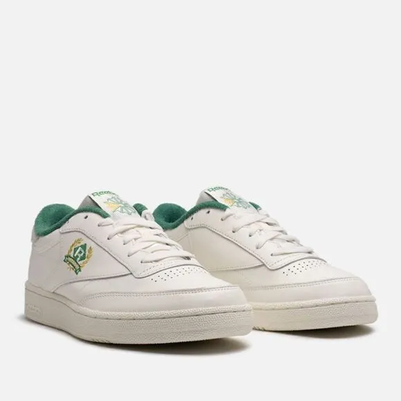 New! Reebok CLUB C 85 Leather  Embroidered Archival Crest Logo Tennis Sneakers