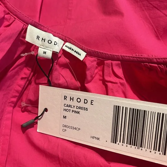 NEW RHODE CARLY COTTON POPLIN DRESS IN HOT PINK SIZE M