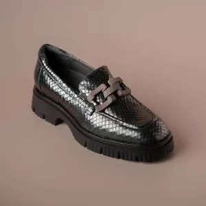 NEW SOFTWAVES women's leather loafer in pewter metallic