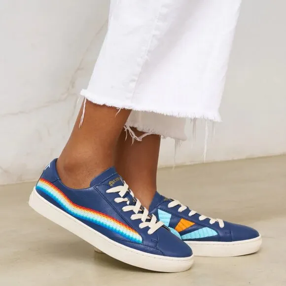 NEW SOLUDOS Leather Ibiza Platform Sneakers Blue/rainbow for women 462mn